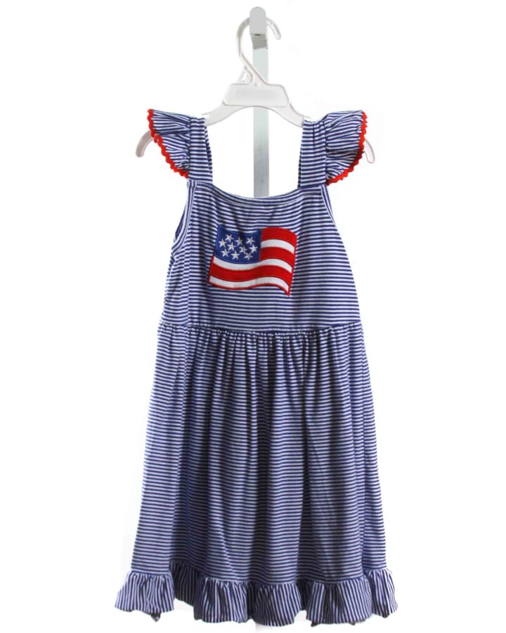 UNITED BABY  BLUE KNIT STRIPED  KNIT DRESS WITH RIC RAC