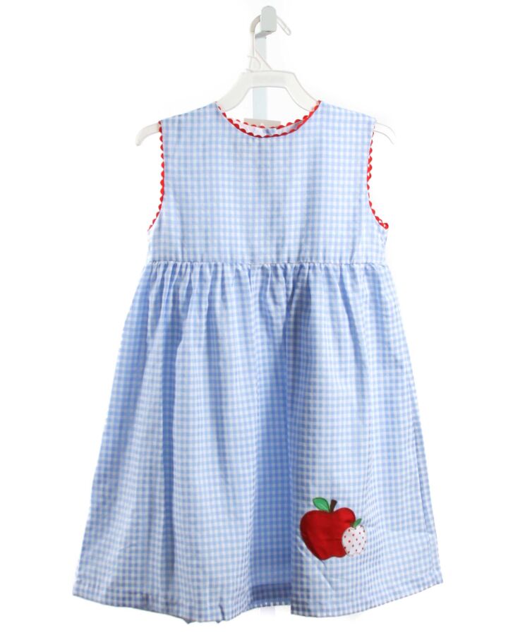 THE OAKS APPAREL   BLUE  GINGHAM  DRESS WITH RIC RAC