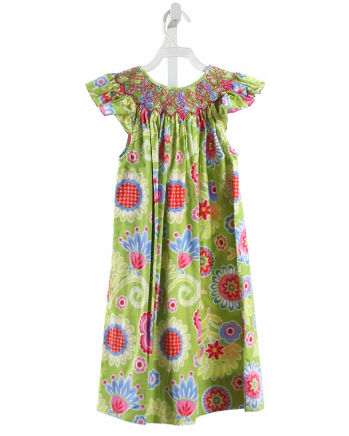 LITTLE THREADS  LIME GREEN  FLORAL SMOCKED DRESS