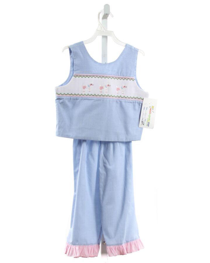 WISH UPON A STAR  LT BLUE  GINGHAM SMOCKED 2-PIECE OUTFIT