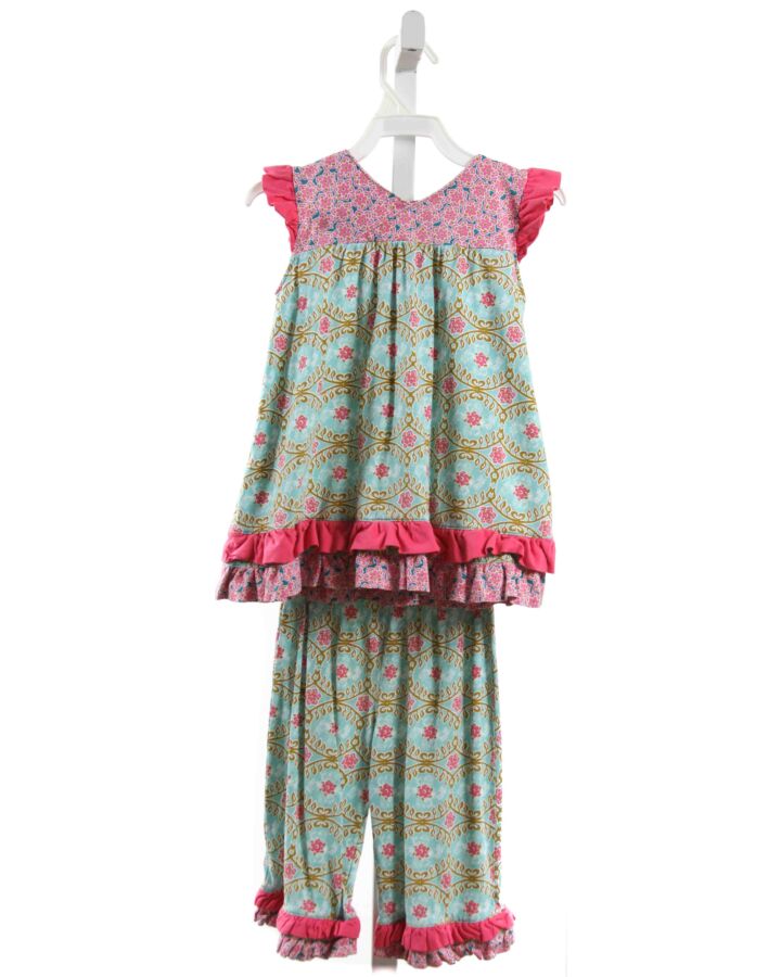 FLIT & FLITTER  MULTI-COLOR KNIT FLORAL  2-PIECE OUTFIT WITH RUFFLE