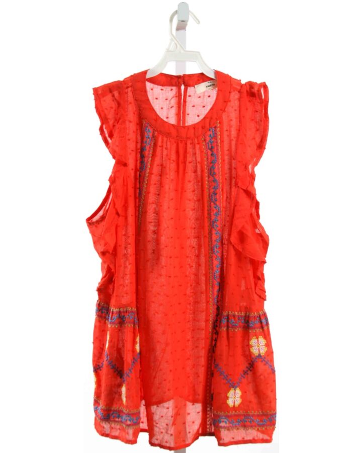 ENTRO  RED SWISS DOT  EMBROIDERED SLEEVELESS SHIRT