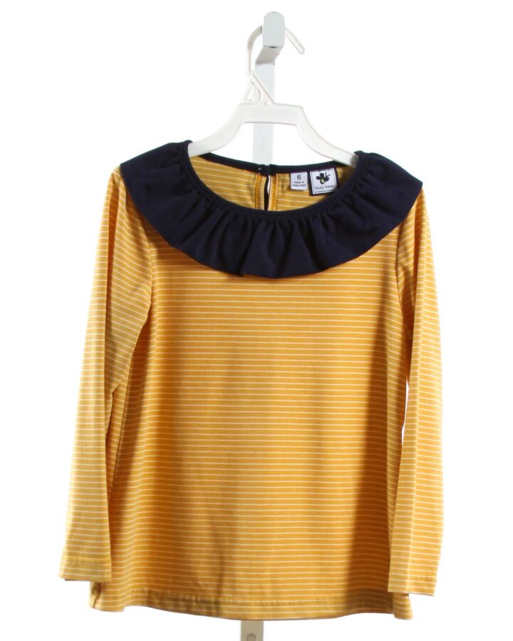 BUSY BEES  MUSTARD  STRIPED  KNIT LS SHIRT WITH RUFFLE