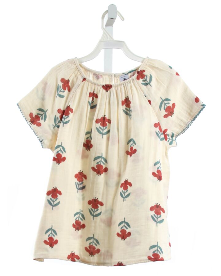 PETIT BATEAU  IVORY  FLORAL  SHIRT-SS WITH PICOT STITCHING