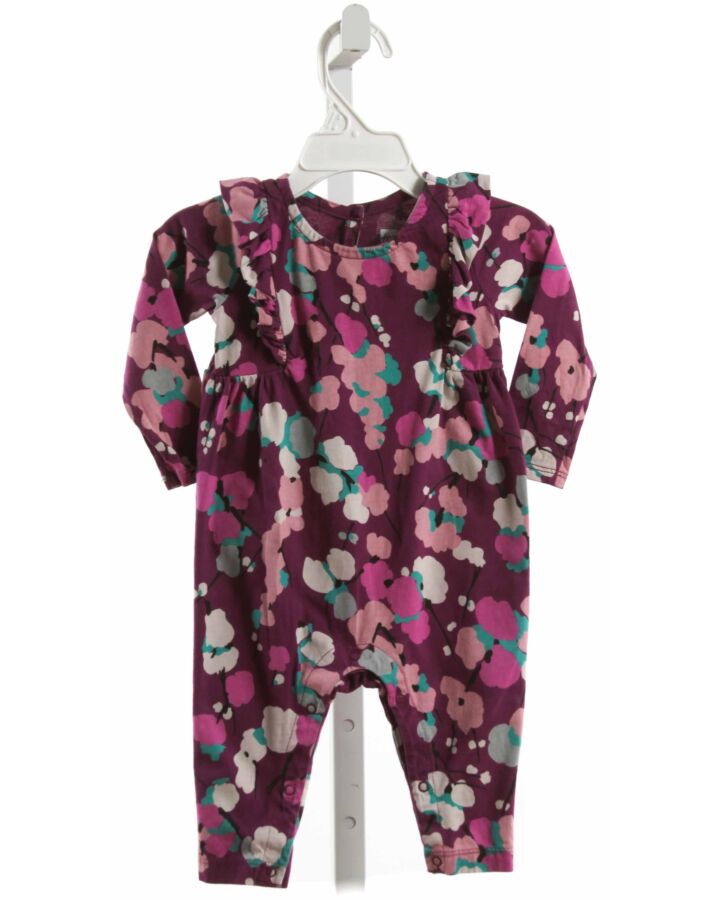 TEA  PURPLE  FLORAL  KNIT ROMPER WITH RUFFLE