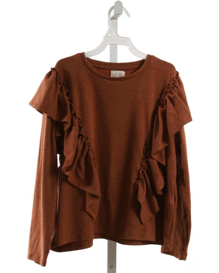 VIGNETTE  BROWN    KNIT LS SHIRT WITH RUFFLE