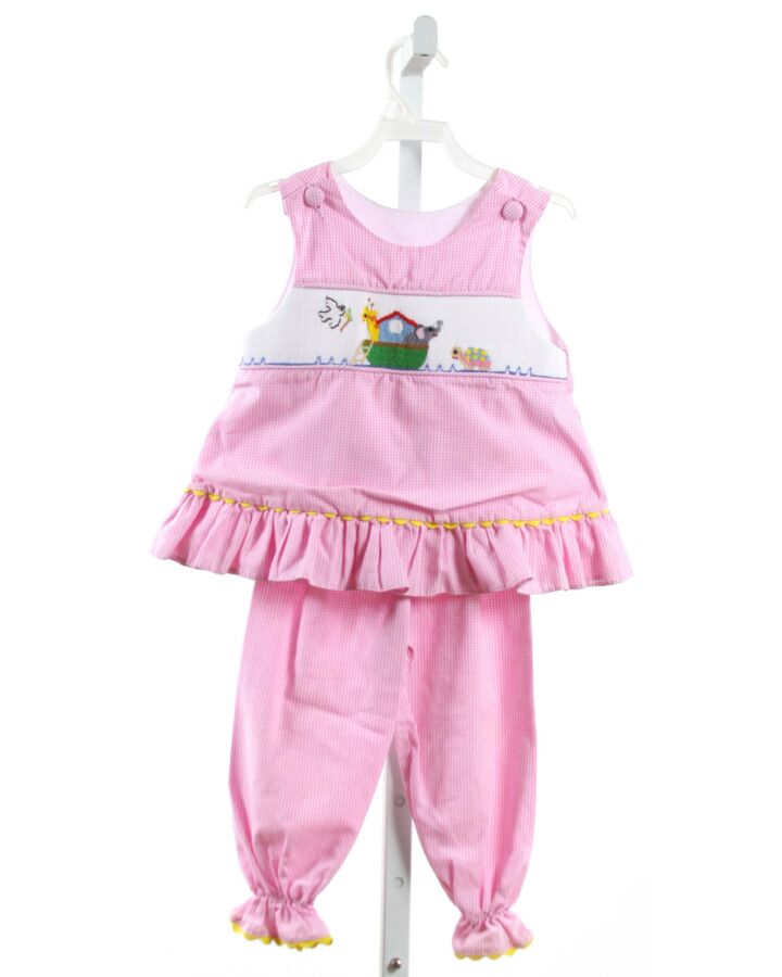REMEMBER NGUYEN  PINK  GINGHAM SMOCKED 2-PIECE OUTFIT WITH RIC RAC