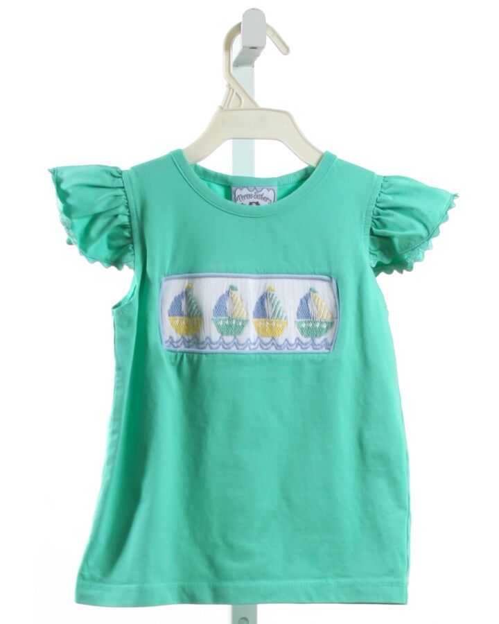 THREE SISTERS  MINT   SMOCKED KNIT SS SHIRT WITH RIC RAC