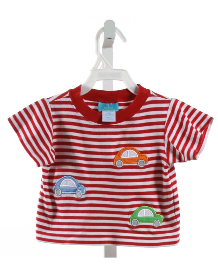 CLAIRE AND CHARLIE  RED  STRIPED APPLIQUED T-SHIRT