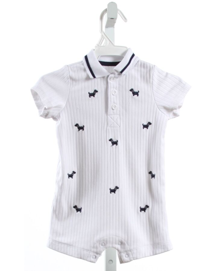 LITTLE ME  WHITE   EMBROIDERED KNIT SHORTALL