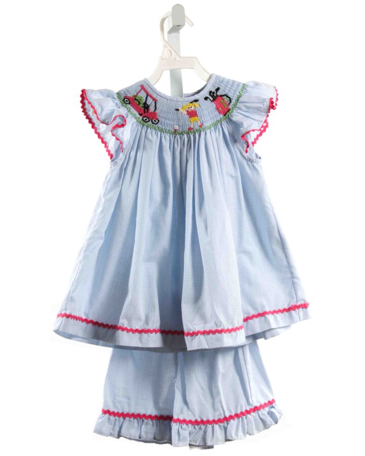EVERYDAY HEIRLOOM  LT BLUE  GINGHAM SMOCKED 2-PIECE OUTFIT