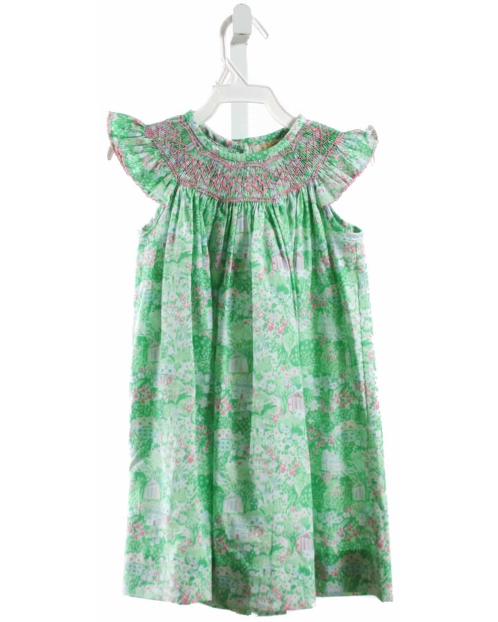 THE BEAUFORT BONNET COMPANY  GREEN   PRINTED DESIGN DRESS WITH PICOT STITCHING