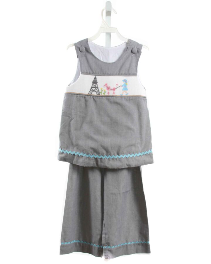 REMEMBER NGUYEN  GRAY   SMOCKED 2-PIECE OUTFIT WITH RIC RAC