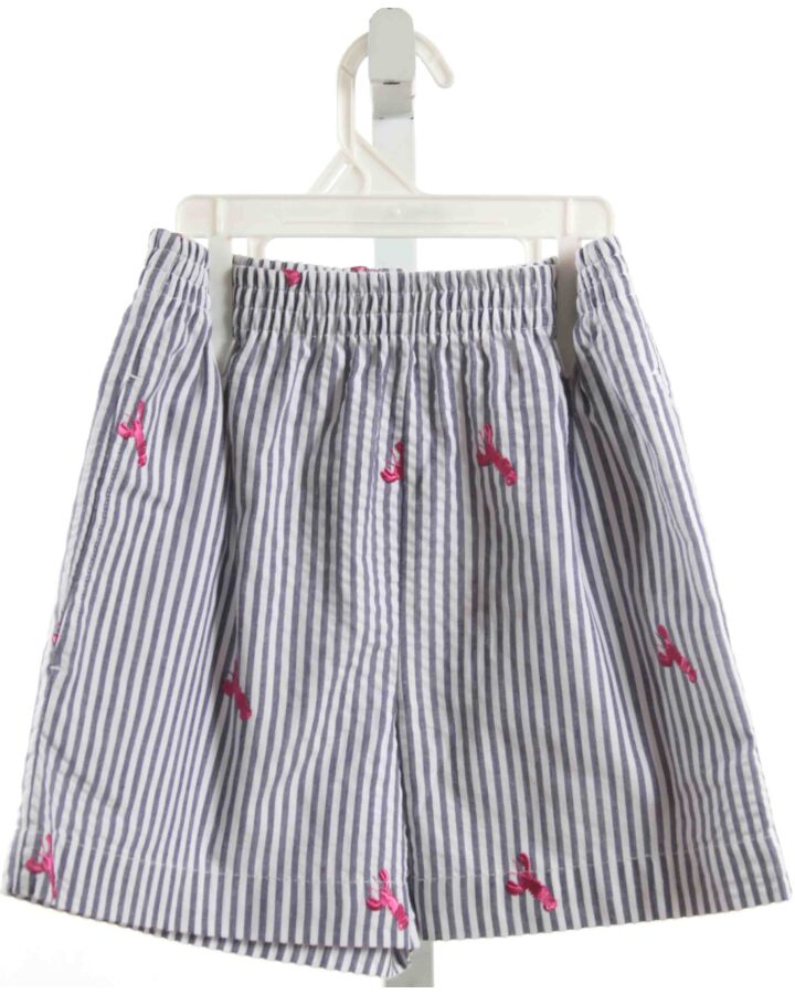 KELLY'S KIDS  CHAMBRAY SEERSUCKER STRIPED EMBROIDERED SHORTS