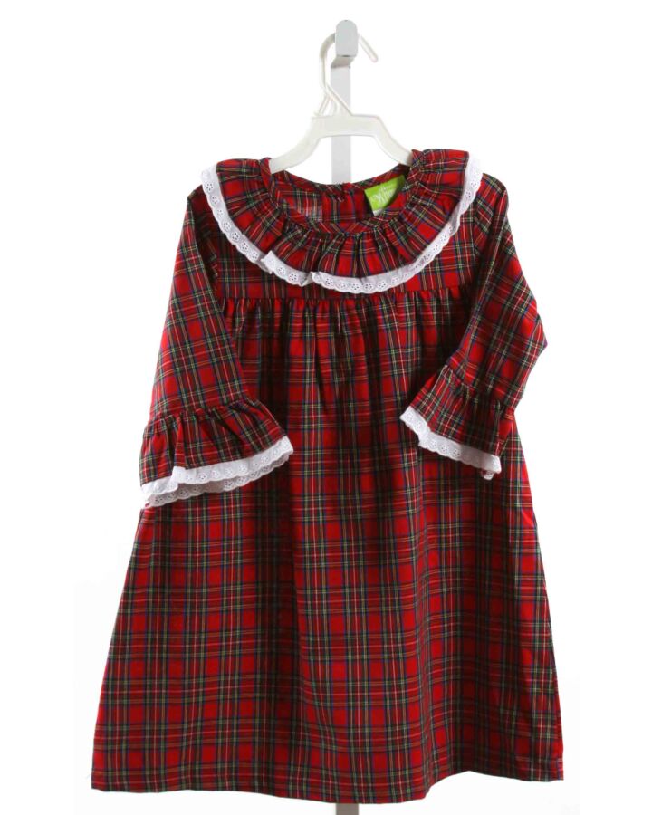 CLASSIC WHIMSY  RED  PLAID  DRESS WITH EYELET TRIM