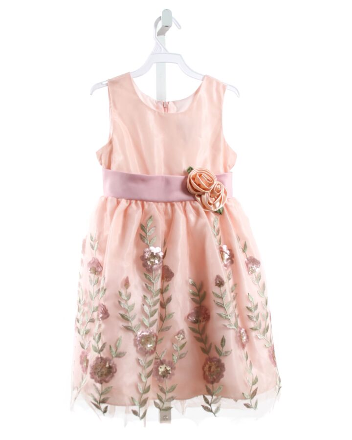 SORBET  LT PINK LACE FLORAL EMBROIDERED PARTY DRESS WITH SEQUINS