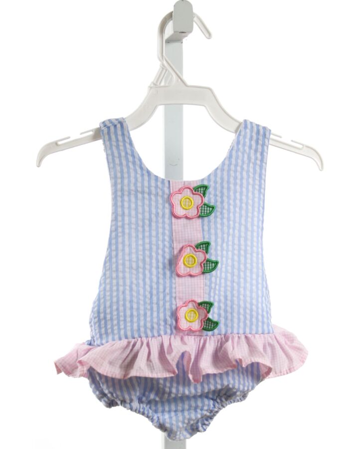SMOCKED THREADS CECIL & LOU  LT BLUE SEERSUCKER STRIPED APPLIQUED 1-PIECE SWIMSUIT WITH RUFFLE