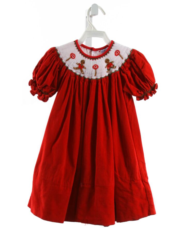 REMEMBER NGUYEN  RED CORDUROY  SMOCKED DRESS