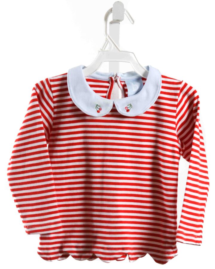 BELLA BLISS  RED  STRIPED EMBROIDERED KNIT LS SHIRT