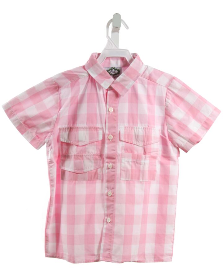 SMOCKED THREADS CECIL & LOU  PINK  GINGHAM  CLOTH SS SHIRT 