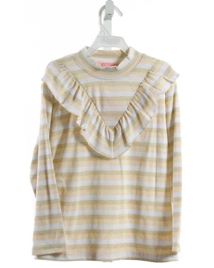 BISBY BY LITTLE ENGLISH  GOLD  STRIPED  KNIT LS SHIRT WITH RUFFLE