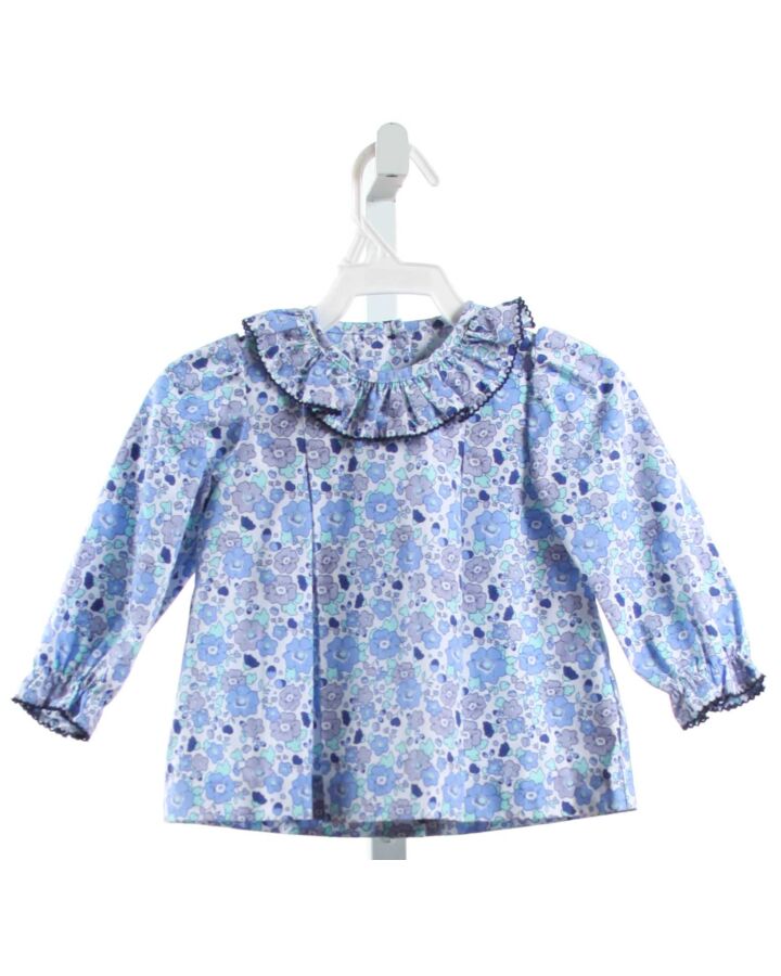 SHRIMP & GRITS  BLUE  FLORAL  SHIRT-LS WITH PICOT STITCHING