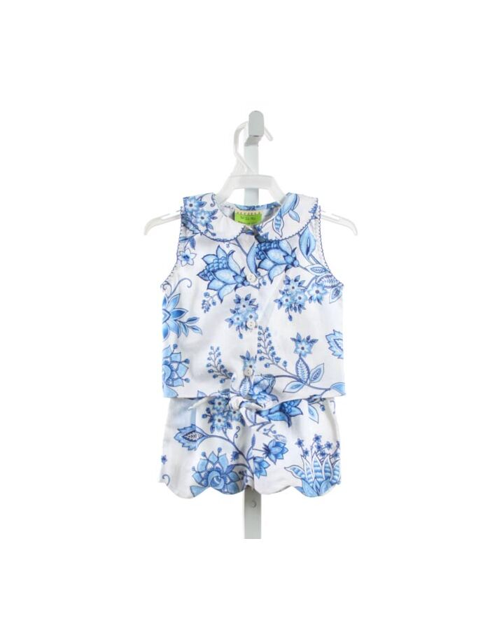 LE ZA ME  BLUE  FLORAL  2-PIECE OUTFIT WITH PICOT STITCHING