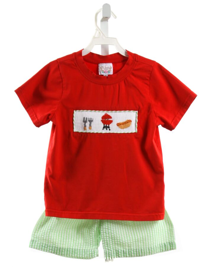 THE SMOCKING PLACE  RED   SMOCKED 2-PIECE OUTFIT