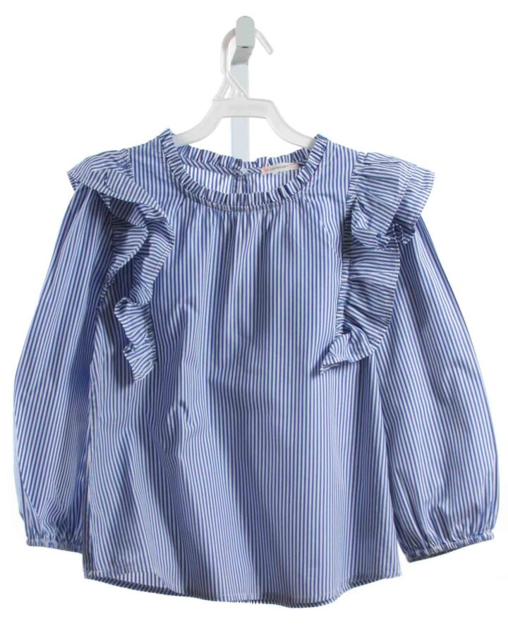 CREWCUTS  BLUE  STRIPED  SHIRT-LS WITH RUFFLE