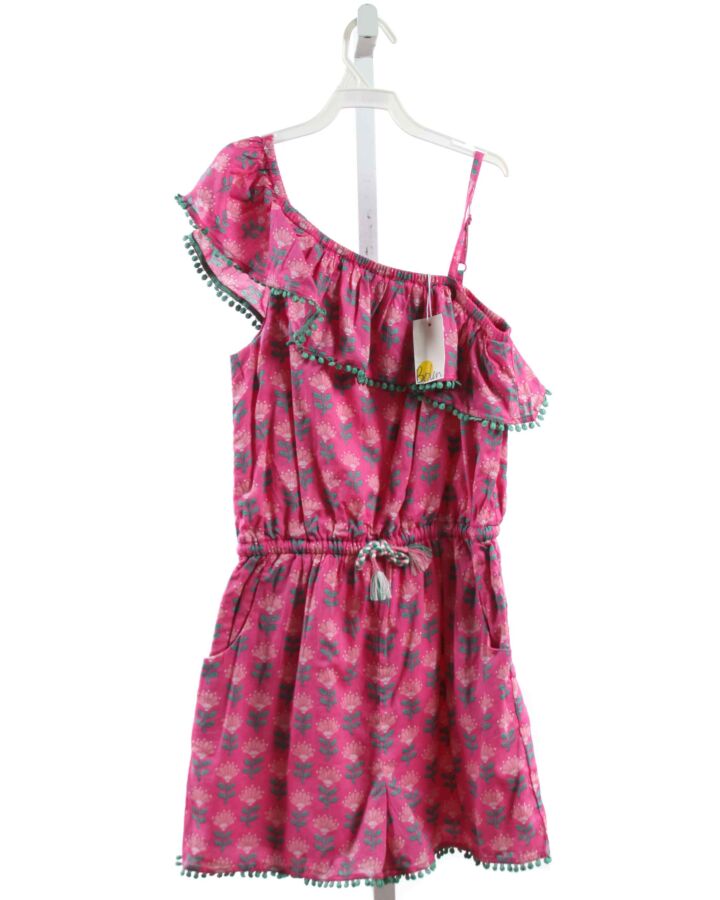 MINI BODEN  HOT PINK  FLORAL  ROMPER WITH RUFFLE