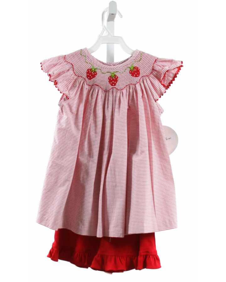 CLASSIC WHIMSY  RED  STRIPED SMOCKED 2-PIECE OUTFIT WITH RIC RAC