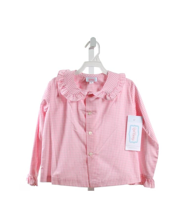 RED BEANS  PINK  GINGHAM  CLOTH LS SHIRT WITH RUFFLE