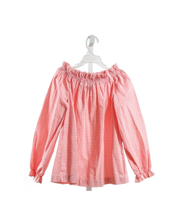 RED BEANS  PINK  GINGHAM SMOCKED CLOTH LS SHIRT