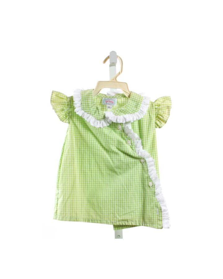 RED BEANS  LIME GREEN  GINGHAM  CLOTH SS SHIRT WITH EYELET TRIM