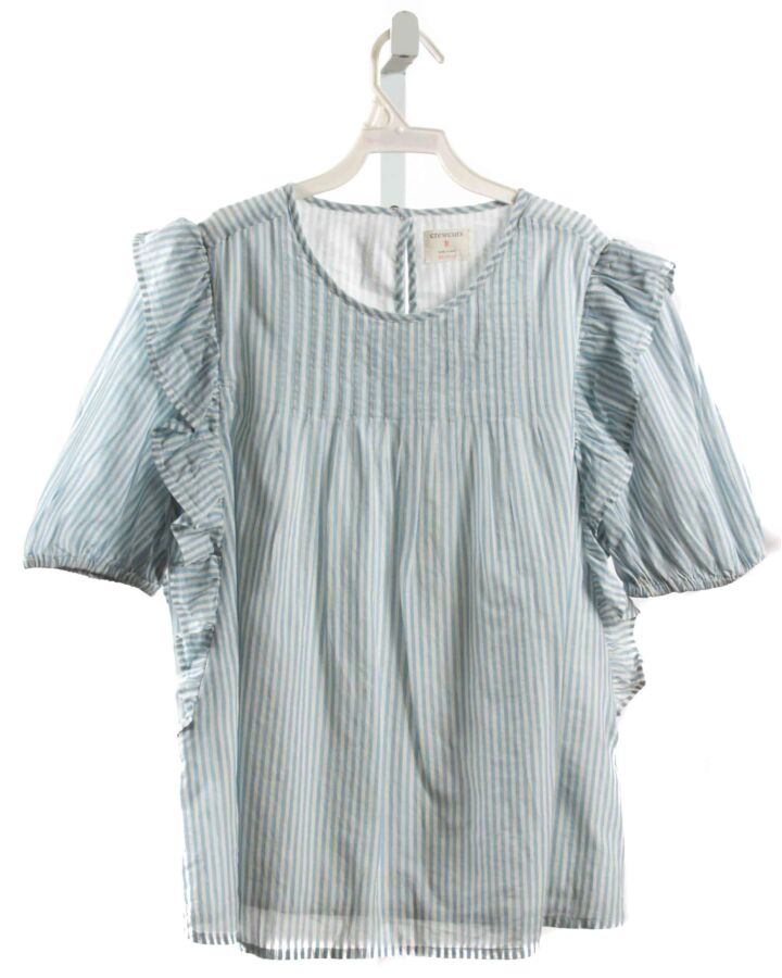 CREWCUTS  LT BLUE  STRIPED  SHIRT-SS WITH RUFFLE