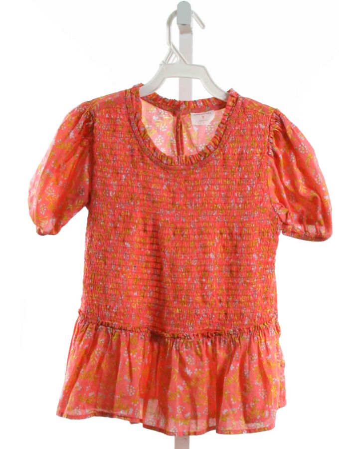 CREWCUTS  RED  FLORAL SMOCKED SHIRT-SS
