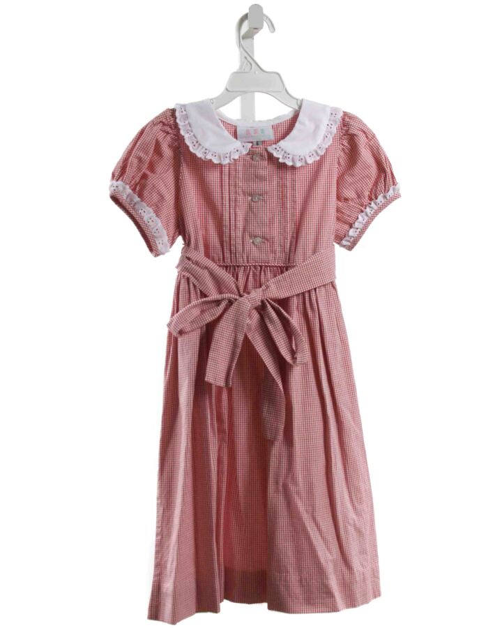 TWO GIRLS AND A BOY  RED  WINDOWPANE  DRESS WITH EYELET TRIM