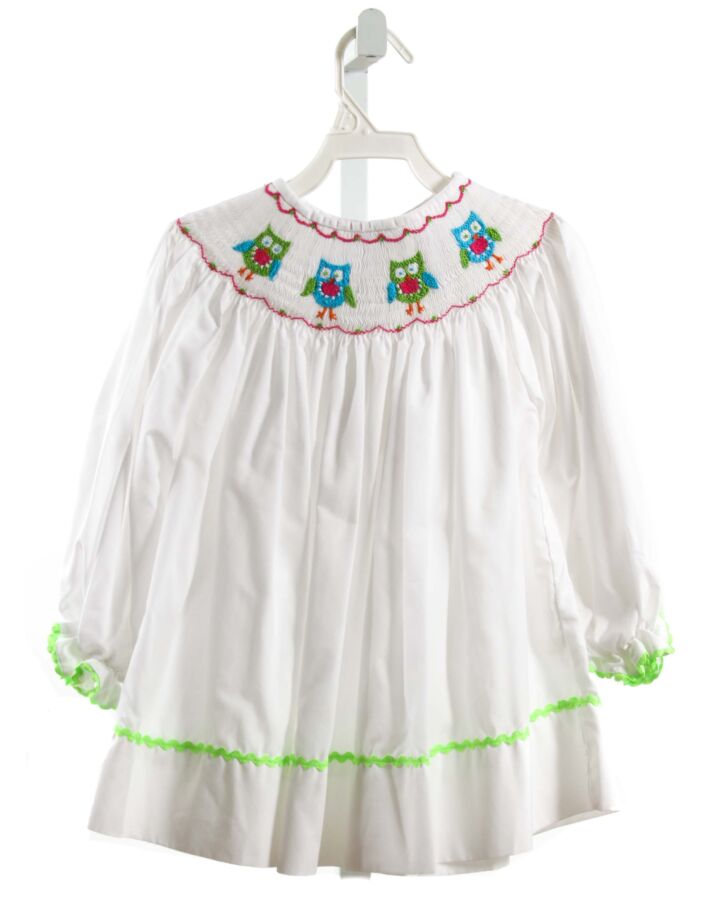 SURCIE  WHITE   SMOCKED SHIRT-LS WITH RIC RAC