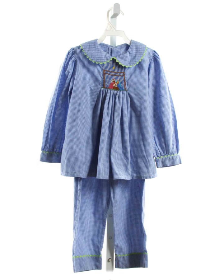 MOM & ME  BLUE  GINGHAM SMOCKED 2-PIECE OUTFIT WITH RIC RAC