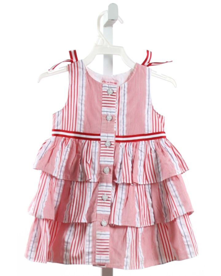 PAN CON CHOCOLATE  RED  STRIPED  DRESS WITH RUFFLE