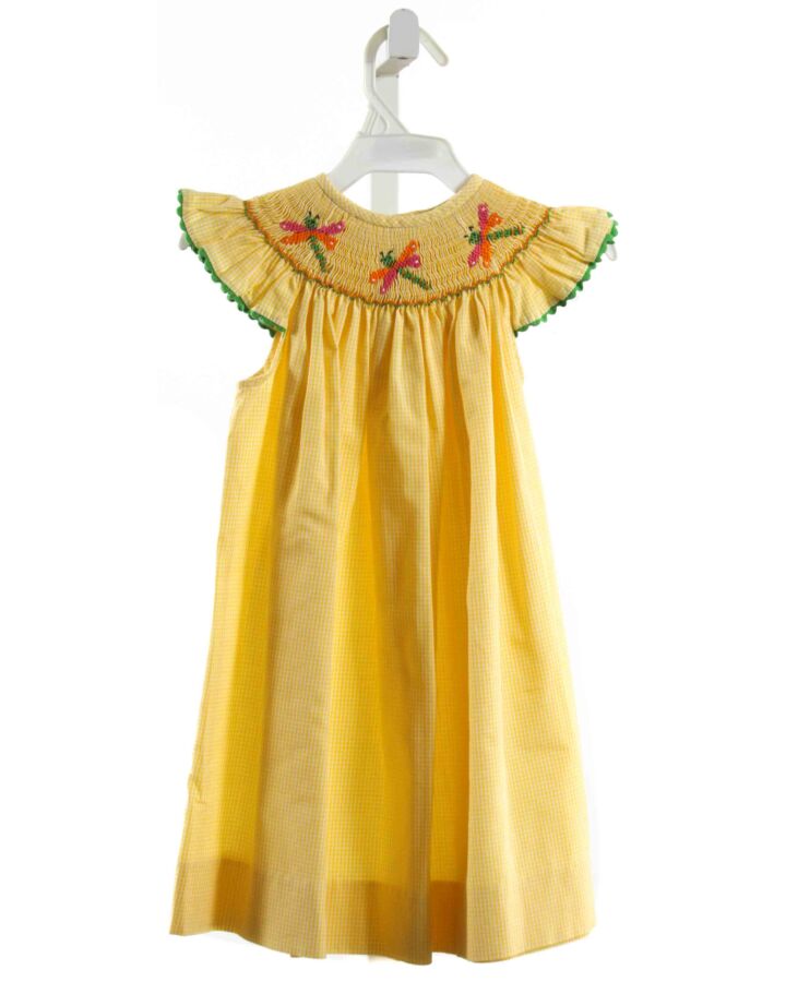 BE MINE  YELLOW  GINGHAM SMOCKED DRESS WITH RIC RAC