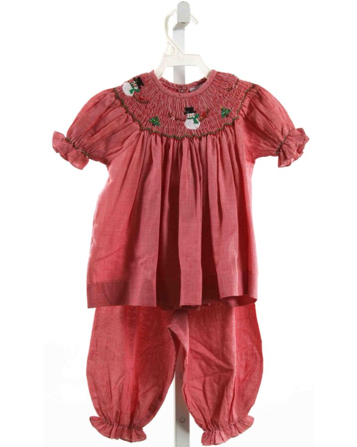 JUST DUCKY  RED  MICROCHECK SMOCKED 2-PIECE OUTFIT