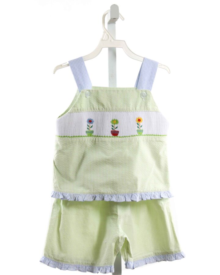 ROYAL CHILD  LT GREEN SEERSUCKER STRIPED SMOCKED 2-PIECE OUTFIT