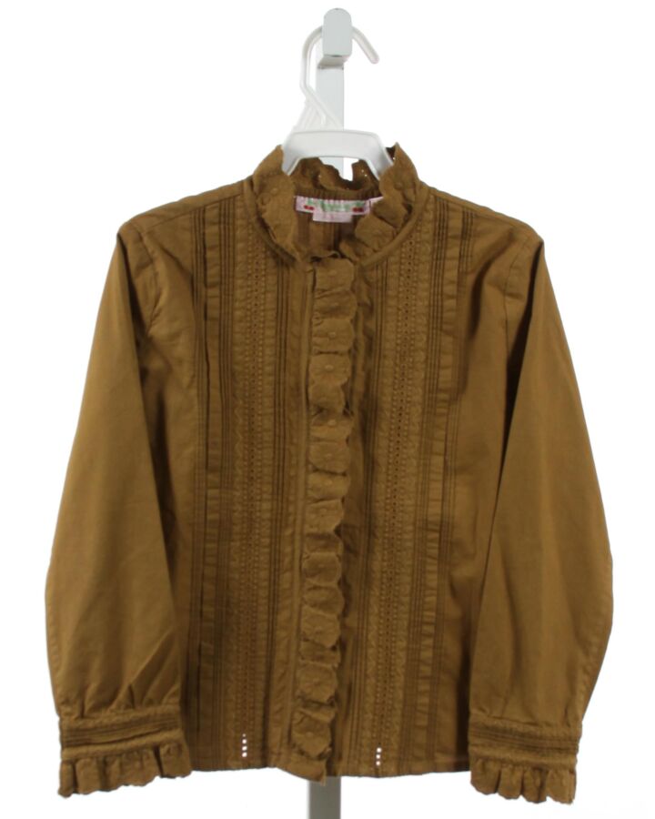 BONPOINT  BROWN    CLOTH LS SHIRT WITH EYELET TRIM