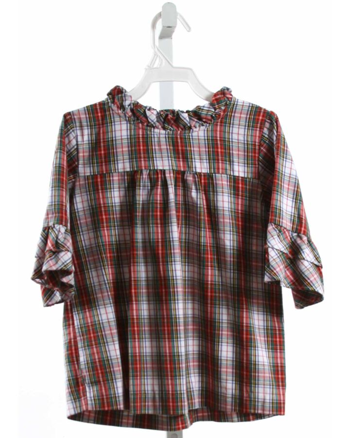 BELLA BLISS  RED  PLAID  SHIRT-SS WITH RUFFLE