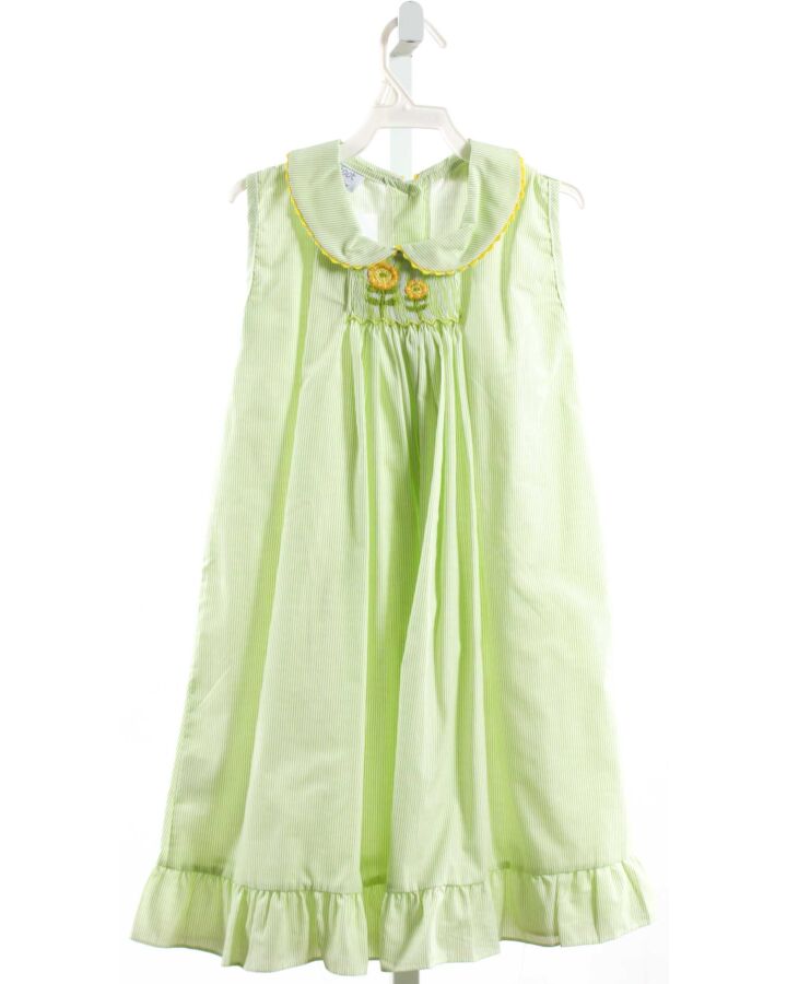 BAREFOOT   LIME GREEN  STRIPED SMOCKED DRESS WITH RIC RAC
