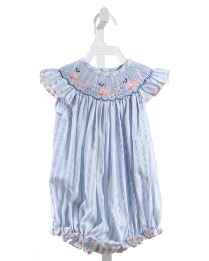 SHRIMP & GRITS  BLUE  STRIPED SMOCKED DRESSY BUBBLE WITH PICOT STITCHING