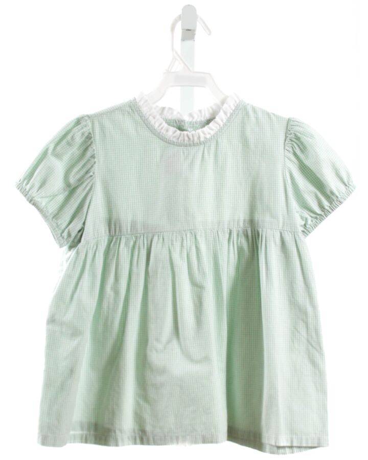 RED BEANS  LT GREEN  GINGHAM  SHIRT-SS WITH RUFFLE