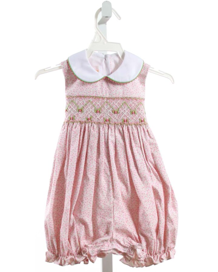 ANAVINI  PINK  FLORAL SMOCKED ROMPER WITH RIC RAC
