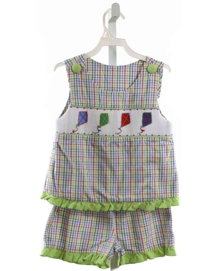 THREE MOMMAS  MULTI-COLOR  WINDOWPANE SMOCKED 2-PIECE OUTFIT